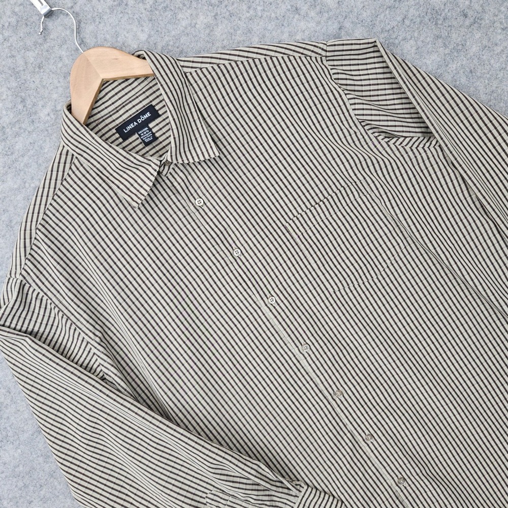 Linea Dome Button Up Shirt Men's Brown 2XLT 18/18.5 Striped Long Sleeve Pocket
